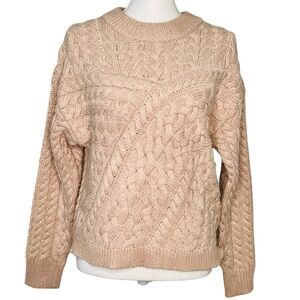 J. Crew Beige Chunky Cable Knit Lambswool Sweater Cottagecore Cozy Womens Size M